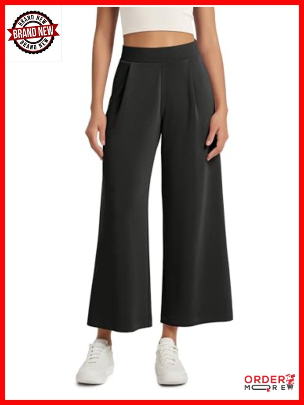 Modal Soft Wide Leg Cropped Pants High Waist Pull On with Pockets 25 Inseam